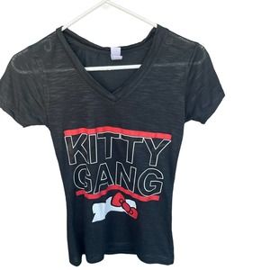 Kitty Gang Shirt Womens Medium Gray Burnout V-neck Short Sleeve